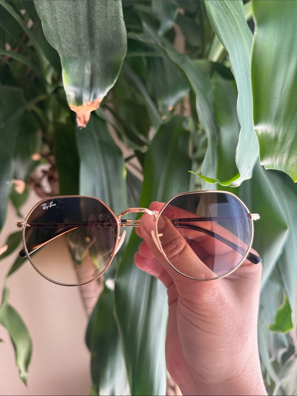 Ray-Ban Women's Gold Frame Sunglasses with Brown Gradient Lenses